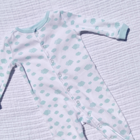 JOE FRESH Mint Green Clouds Cotton Footie Pyjamas - Picture 1 of 2